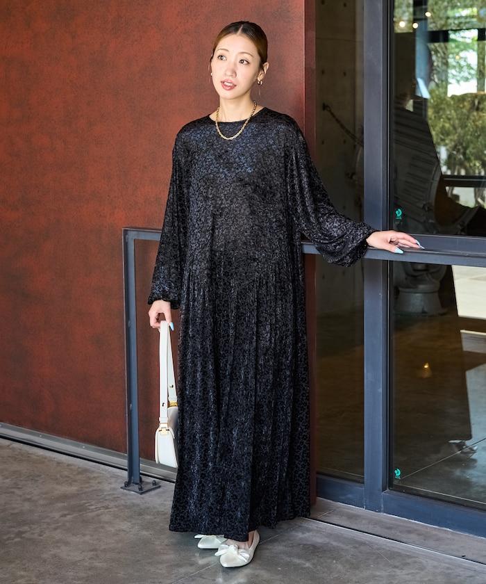 歐泊小花圖案拼接連衣裙(禮服)