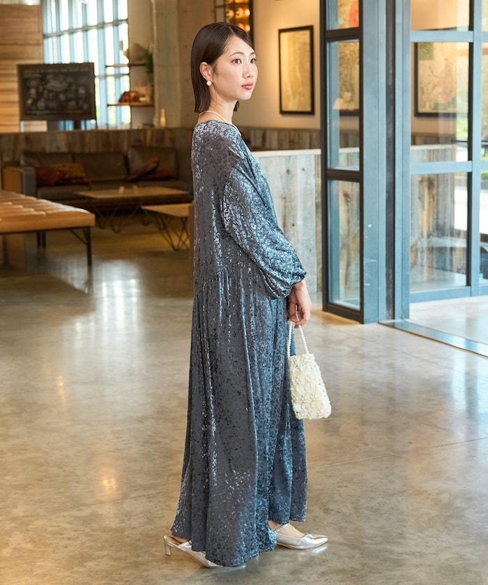 歐泊小花圖案拼接連衣裙(禮服)