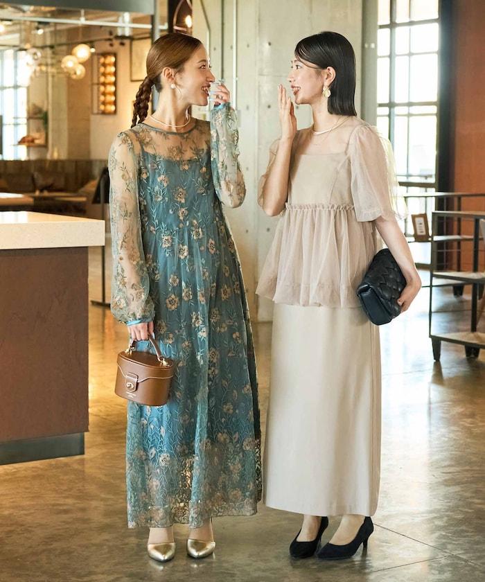 蕾絲刺繡花卉圖案連衣裙禮服