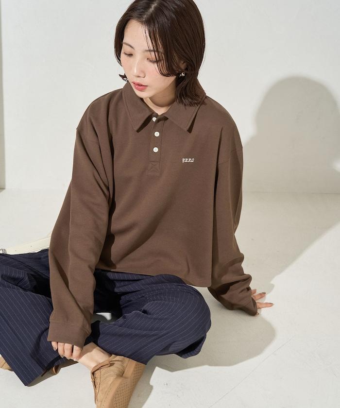 簡約刺繡短款翻領套頭衫
