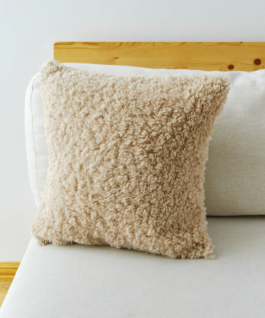 ボリュームボアクッションカバー:45×45cm/チェックとモコモコ