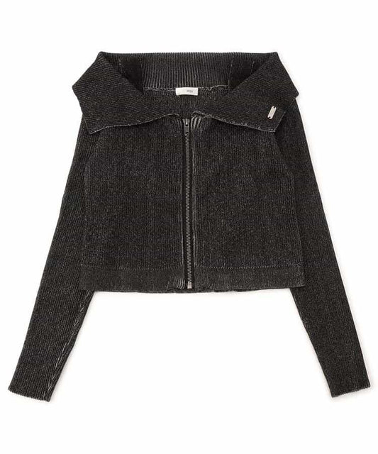 仿色素一字肩羅紋針織上衣