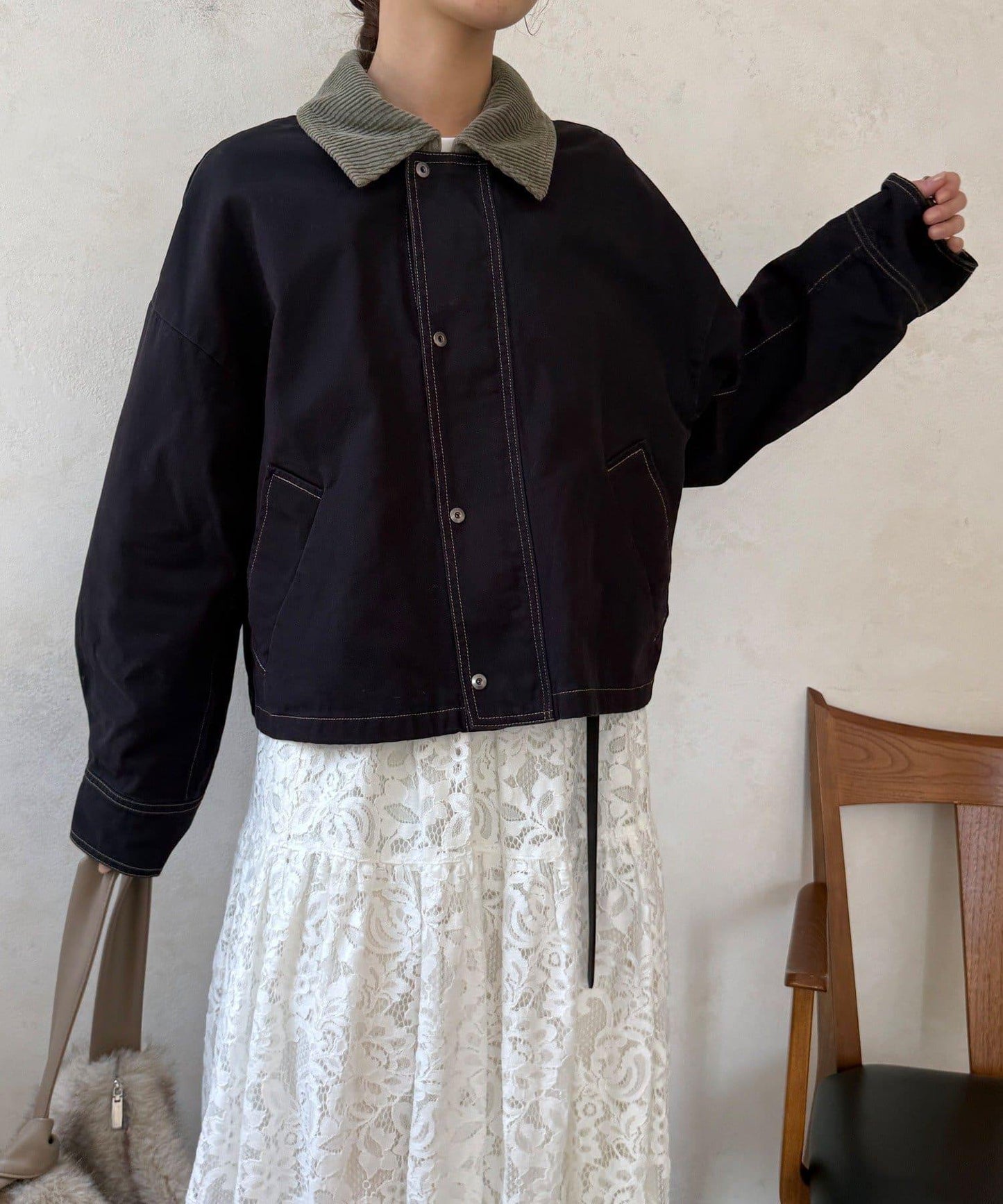 燈芯絨拼接領夾克