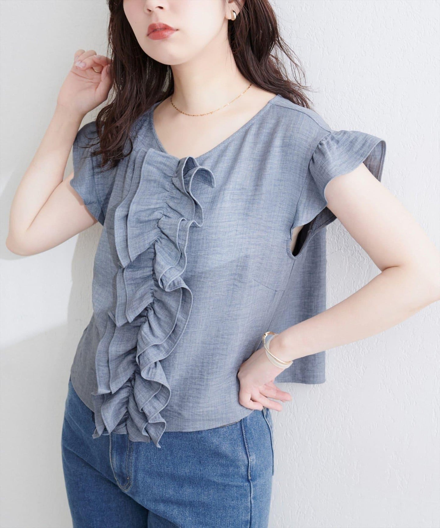 【natural couture】前飾荷葉邊襯衫