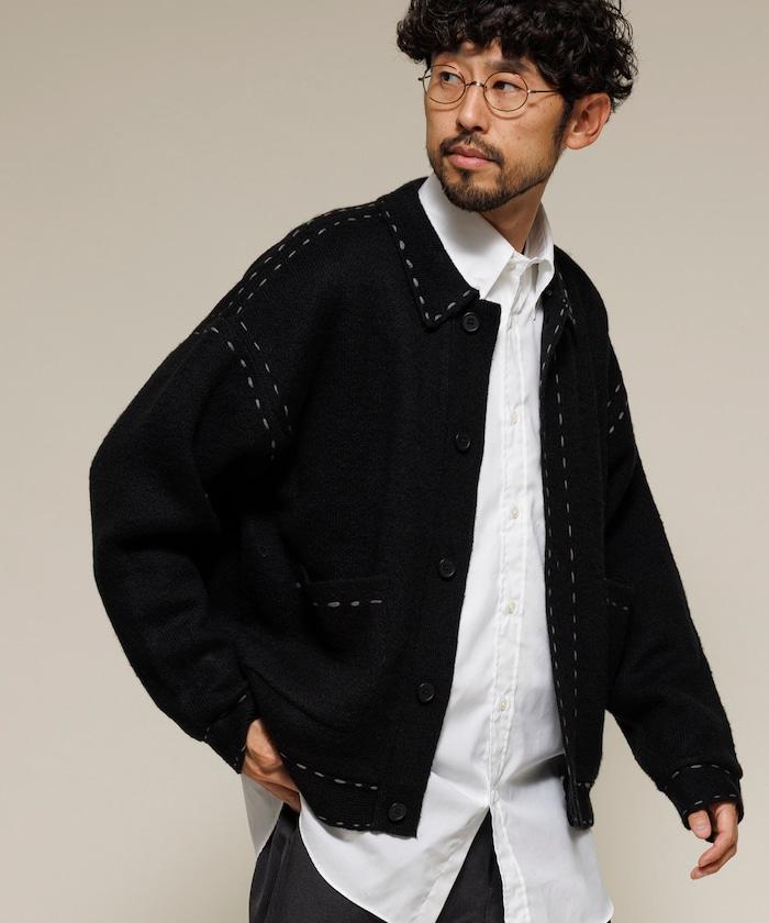 拼色手工縫線針織夾克 / 針織開衫