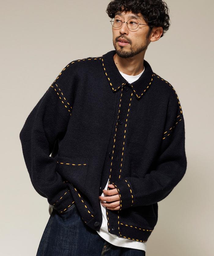 拼色手工縫線針織夾克 / 針織開衫