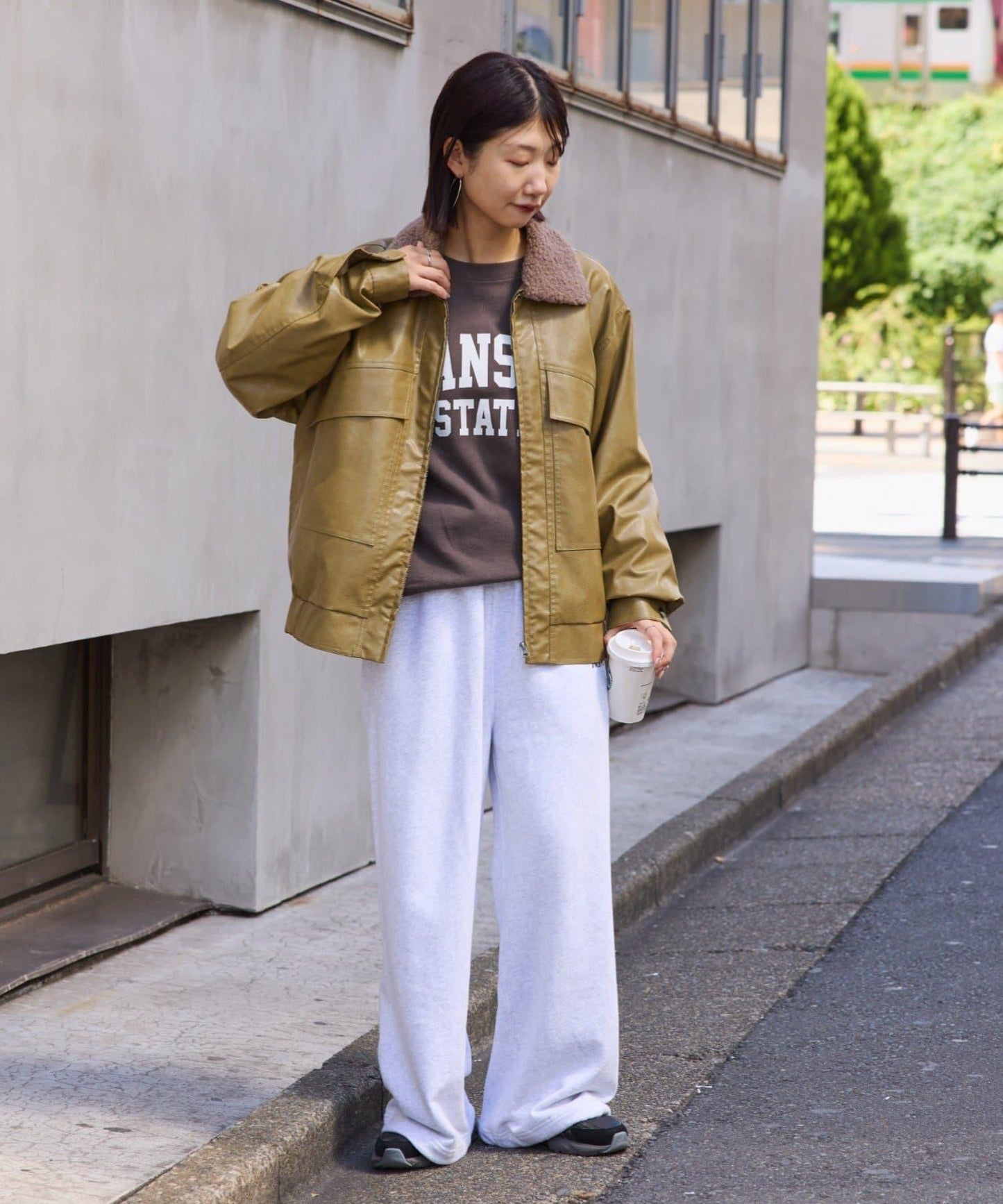 【男女同款】素皮革可拆卸羊羔絨領夾克