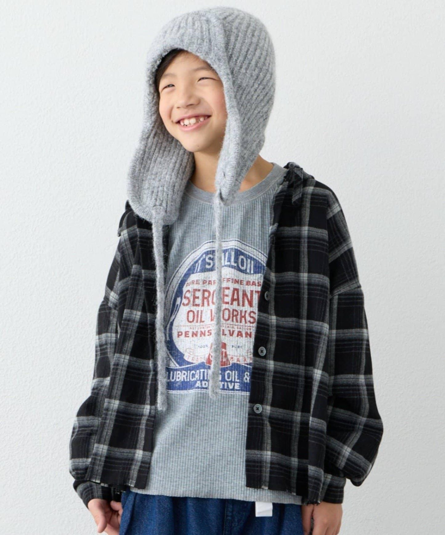 【KIDS】【有青少年尺碼】毛邊微絨格子連帽襯衫