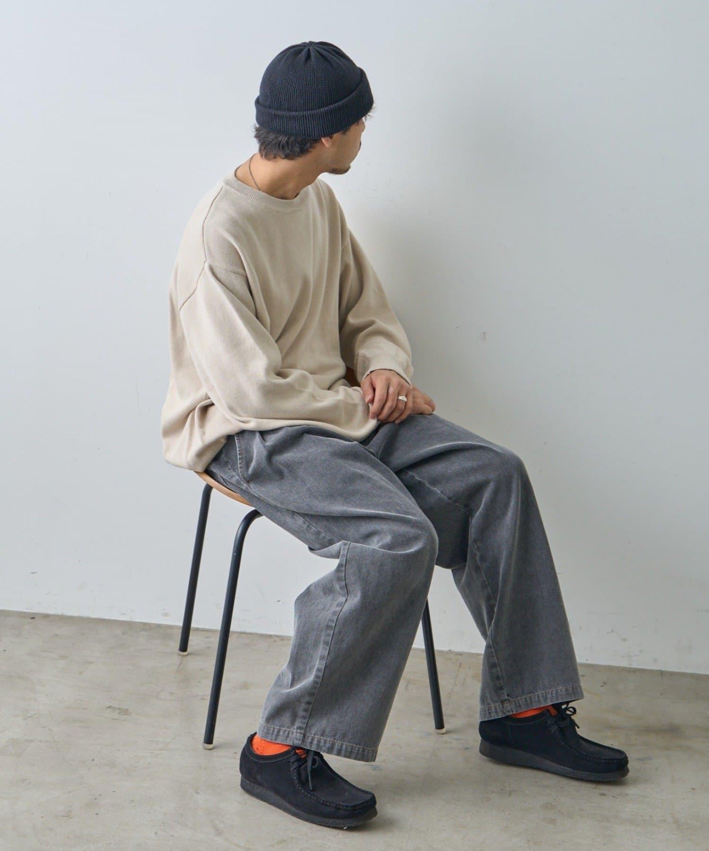 2褶牛仔寬鬆休閒褲