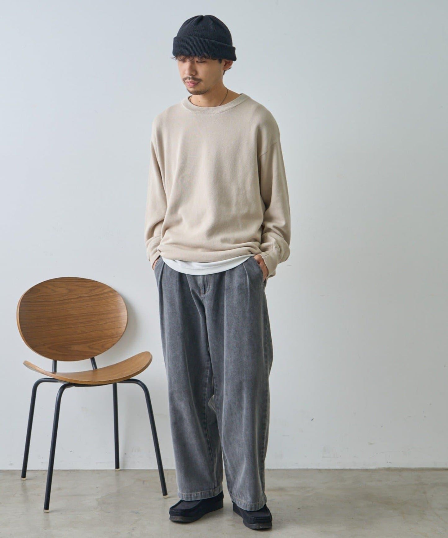 2褶牛仔寬鬆休閒褲