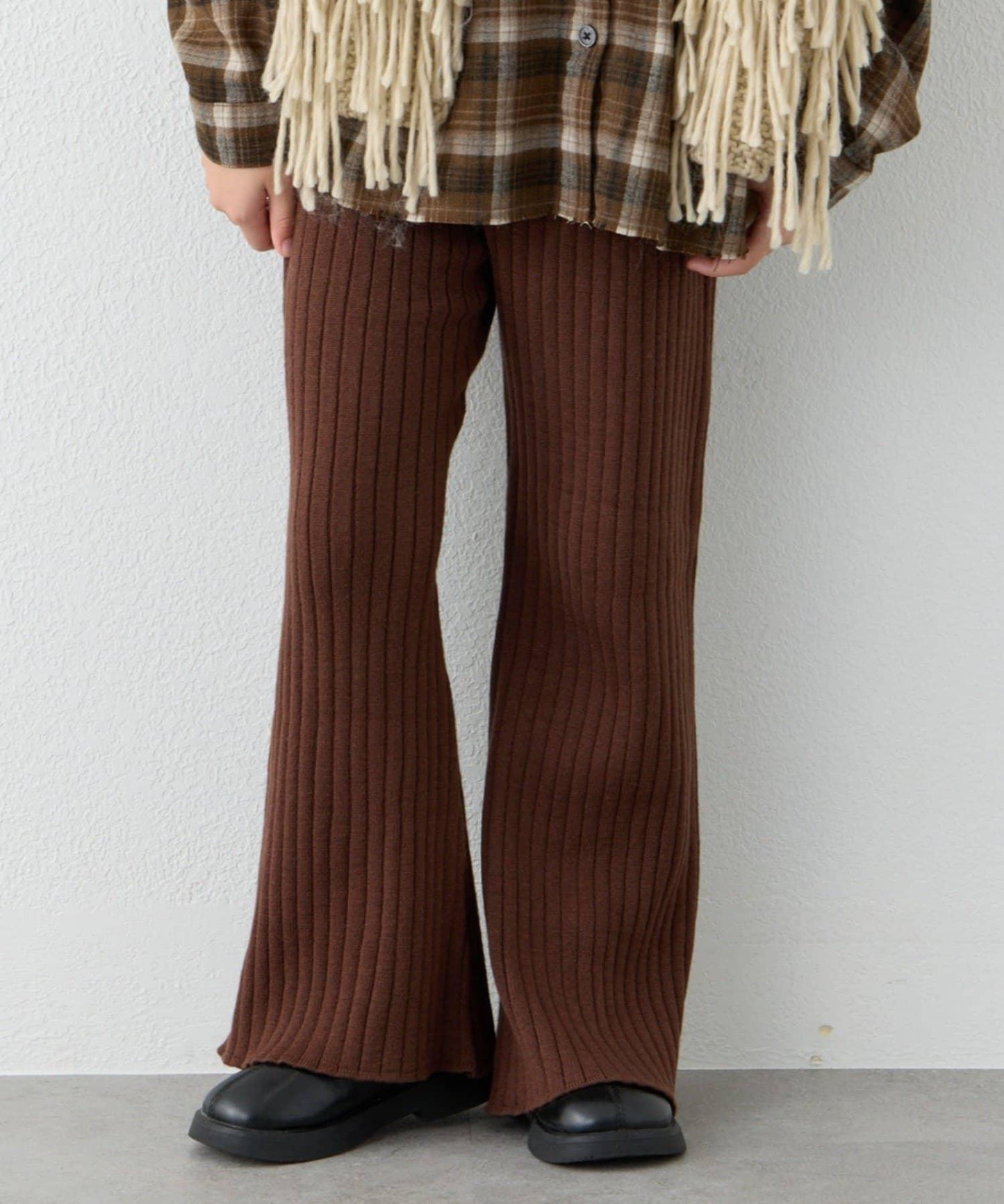 【KIDS】【有青少年尺碼】【舒適・可機洗】羅紋針織微喇叭褲