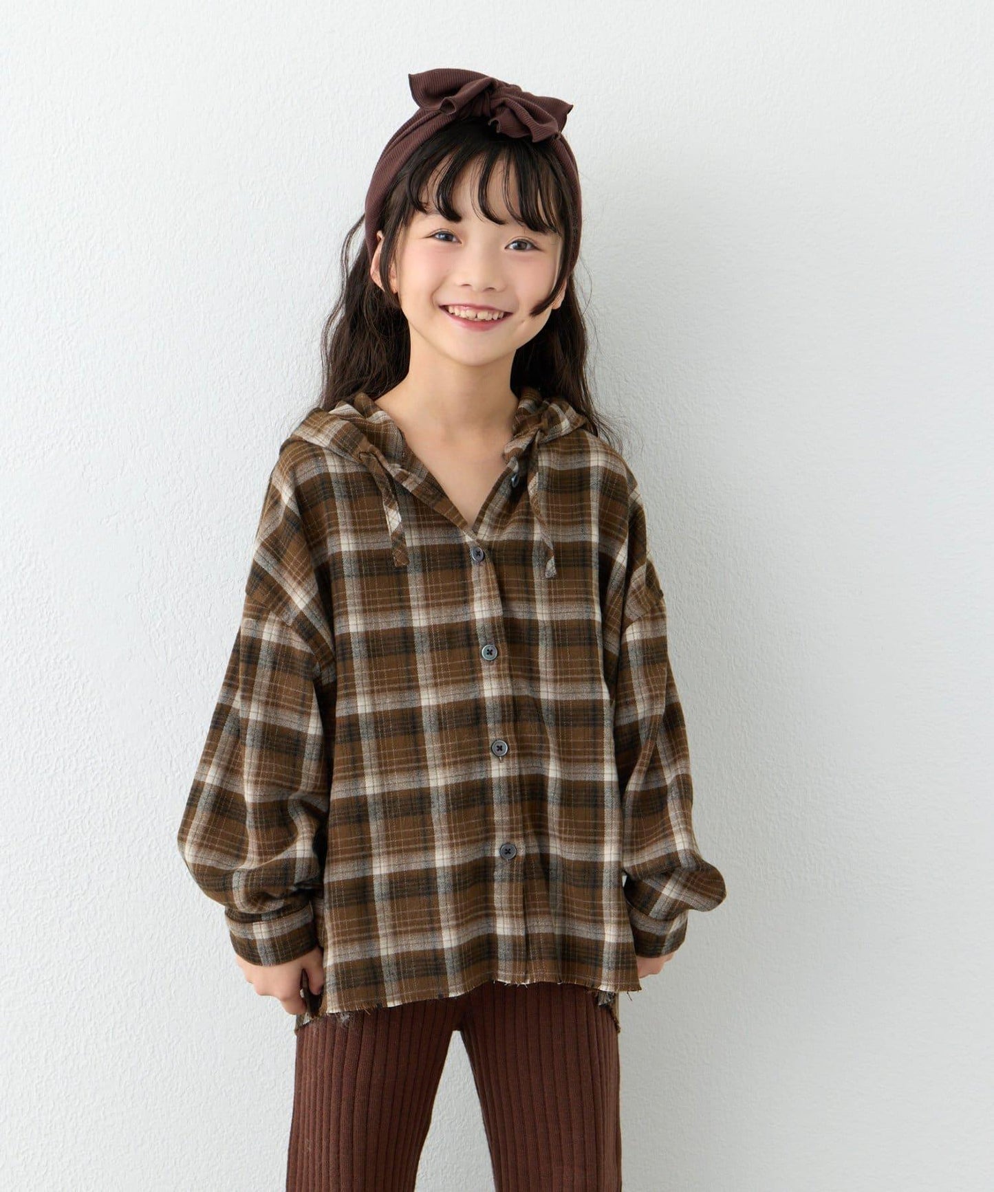 【KIDS】【有青少年尺碼】毛邊微絨格子連帽襯衫