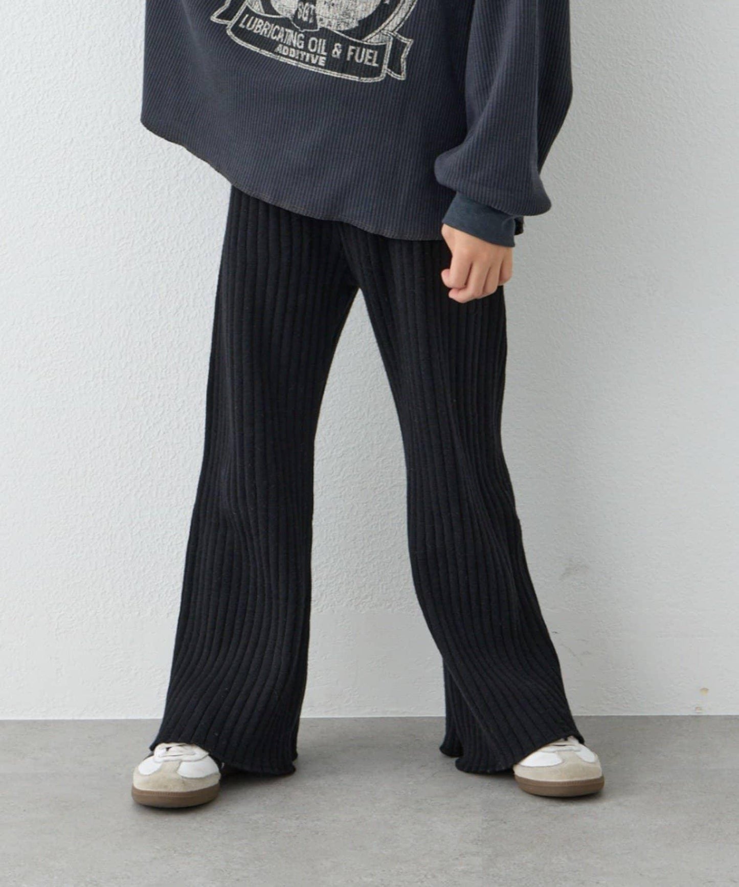 【KIDS】【有青少年尺碼】【舒適・可機洗】羅紋針織微喇叭褲