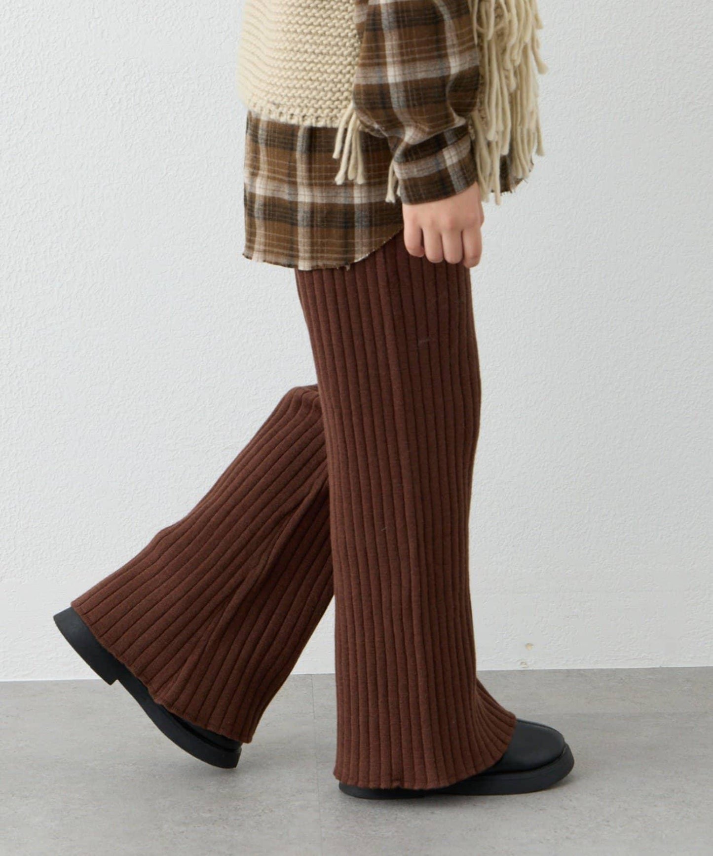 【KIDS】【有青少年尺碼】【舒適・可機洗】羅紋針織微喇叭褲