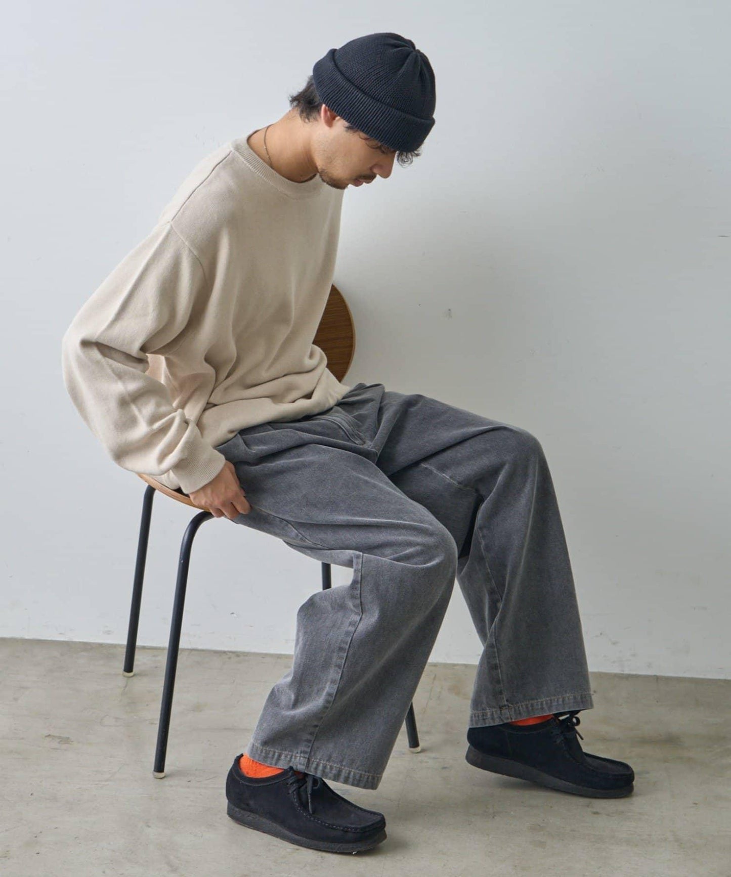 2褶牛仔寬鬆休閒褲