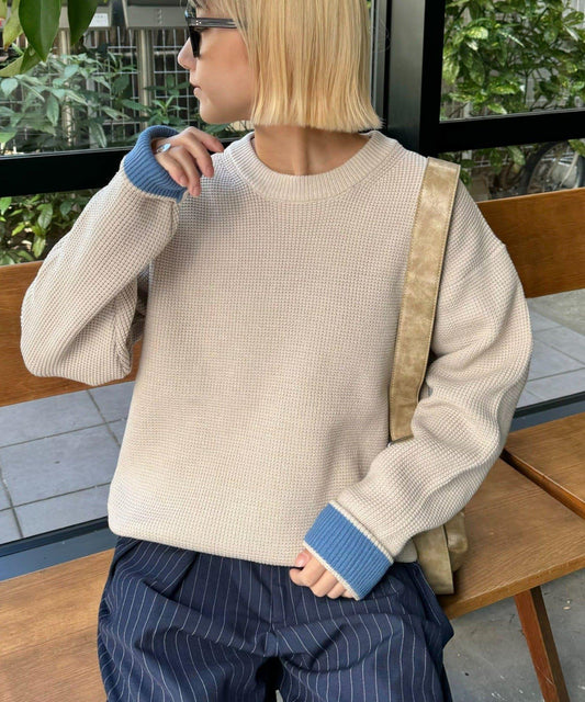 【不易變形・易於打理】修身運動風華夫格針織套頭衫