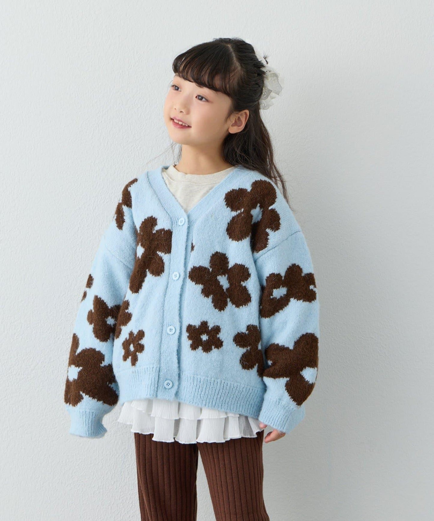 【KIDS】【有大童尺碼】全印花花卉針織開衫