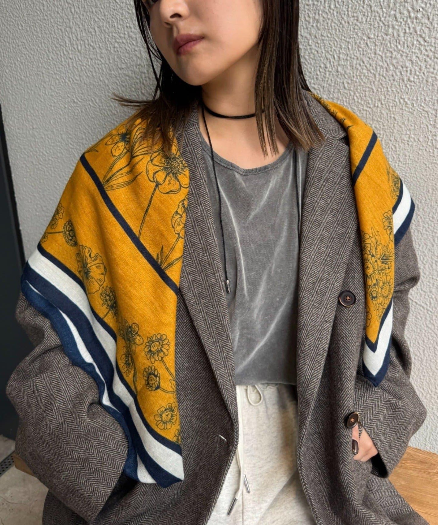 lil拼色圖案磨毛圍巾