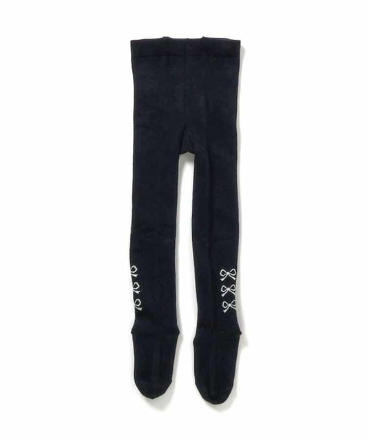 側邊蝴蝶結圖案高腰連褲襪