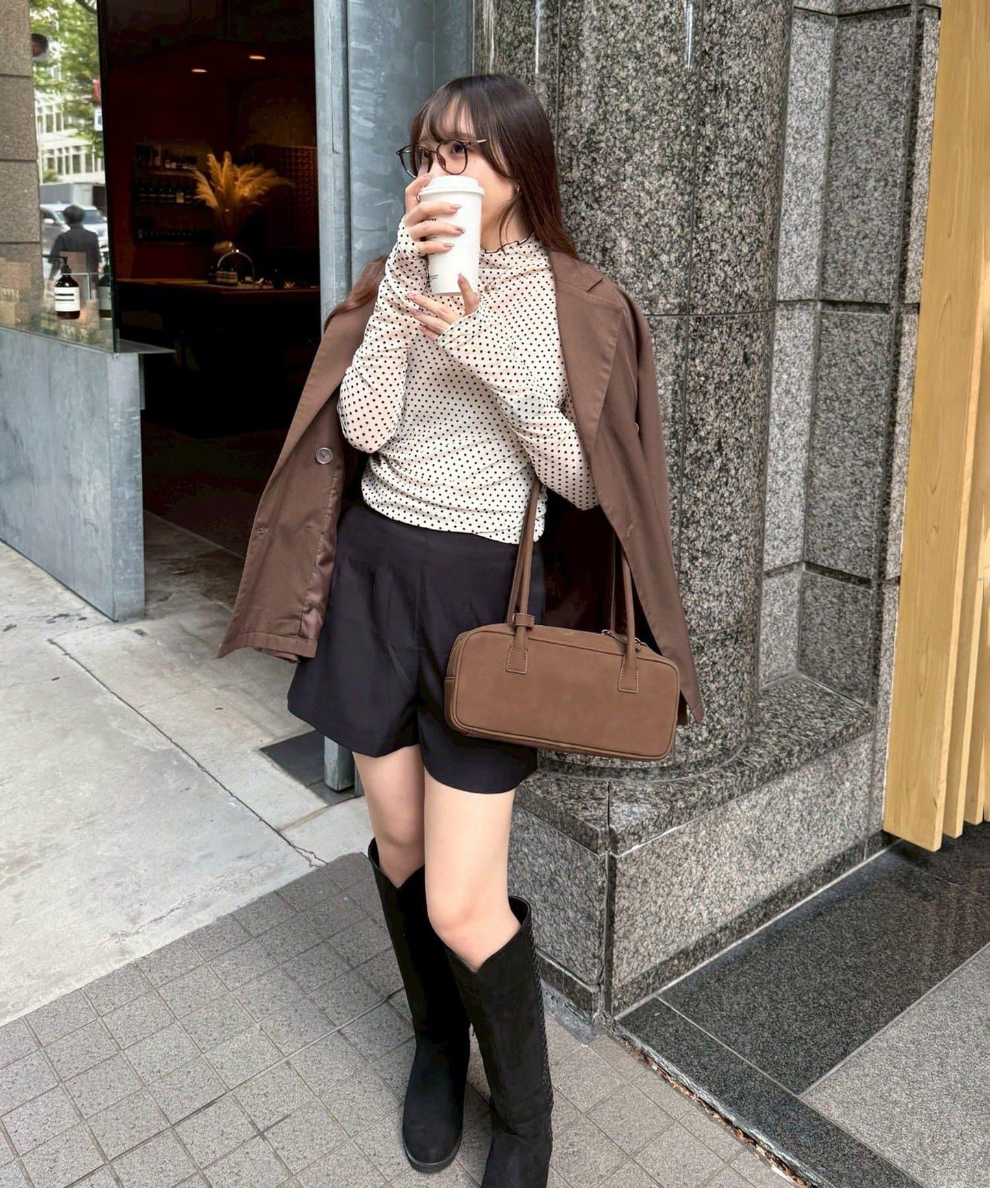 波點網紗高領套頭衫