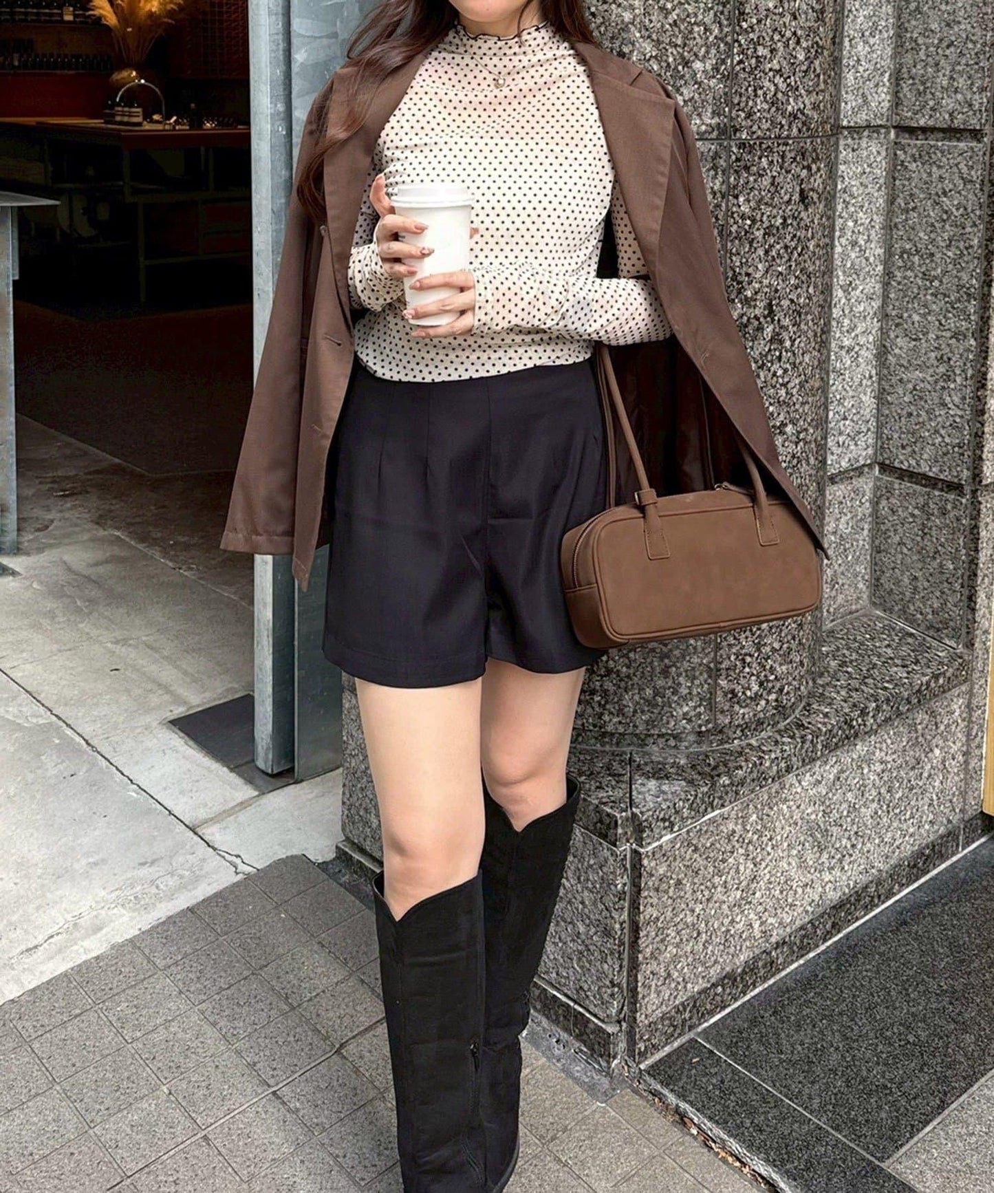 波點網紗高領套頭衫