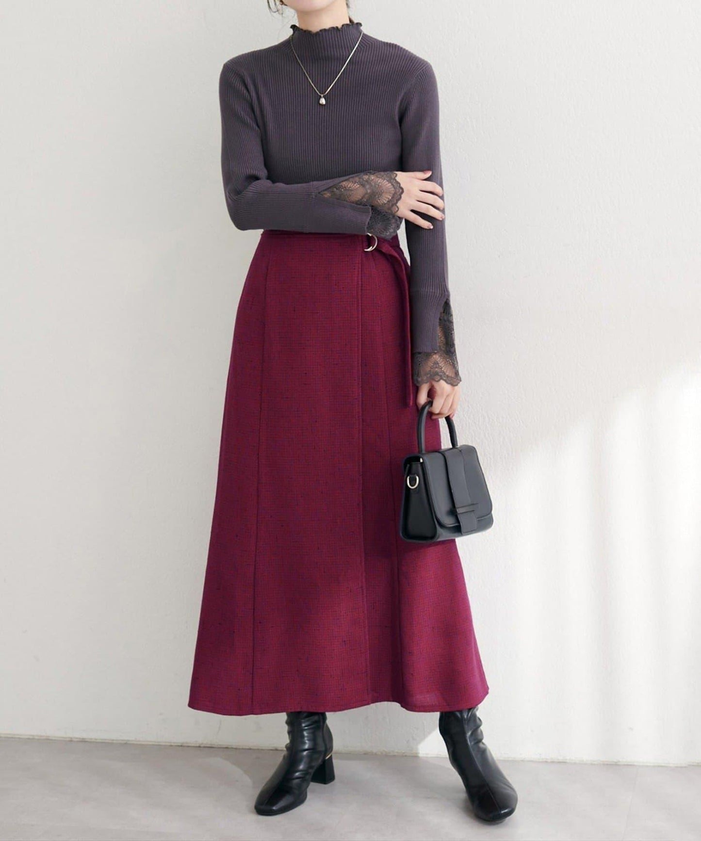【natural couture】仿裹身式花呢半身裙