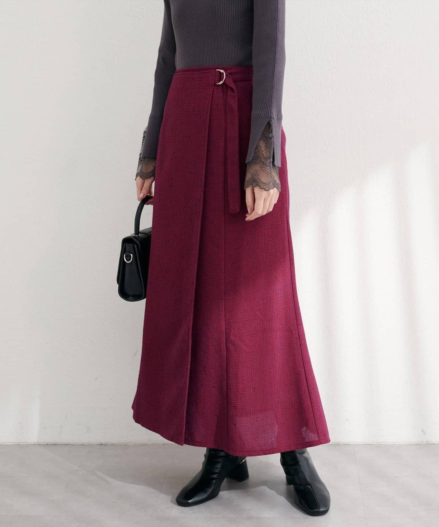 【natural couture】仿裹身式花呢半身裙