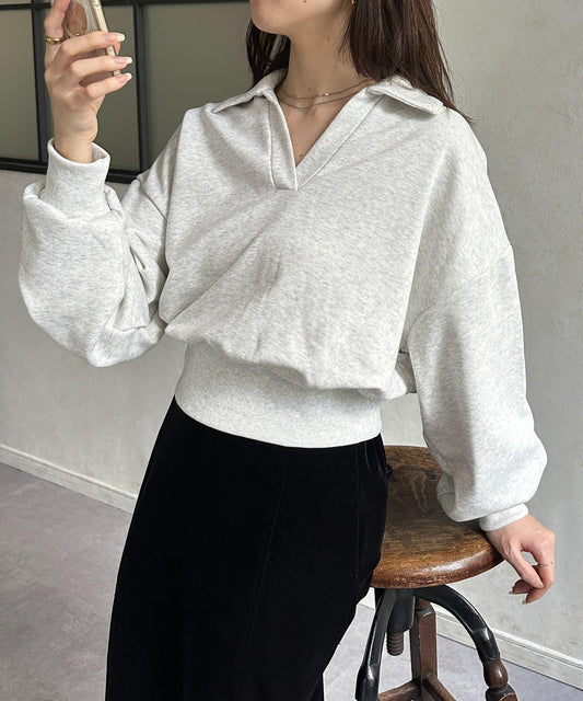 帶領口開襟衛衣套頭衫