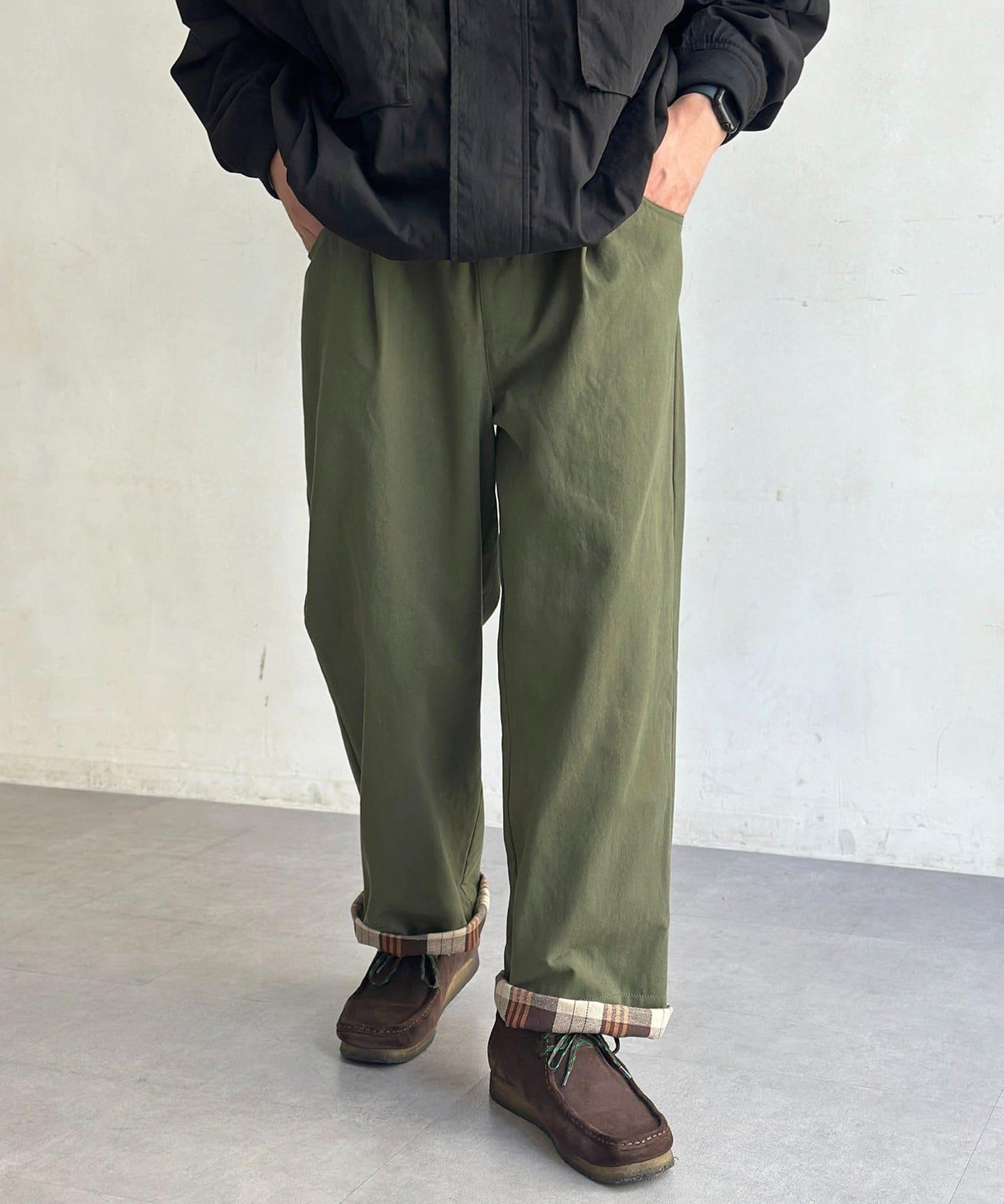 內襯格子滑板褲