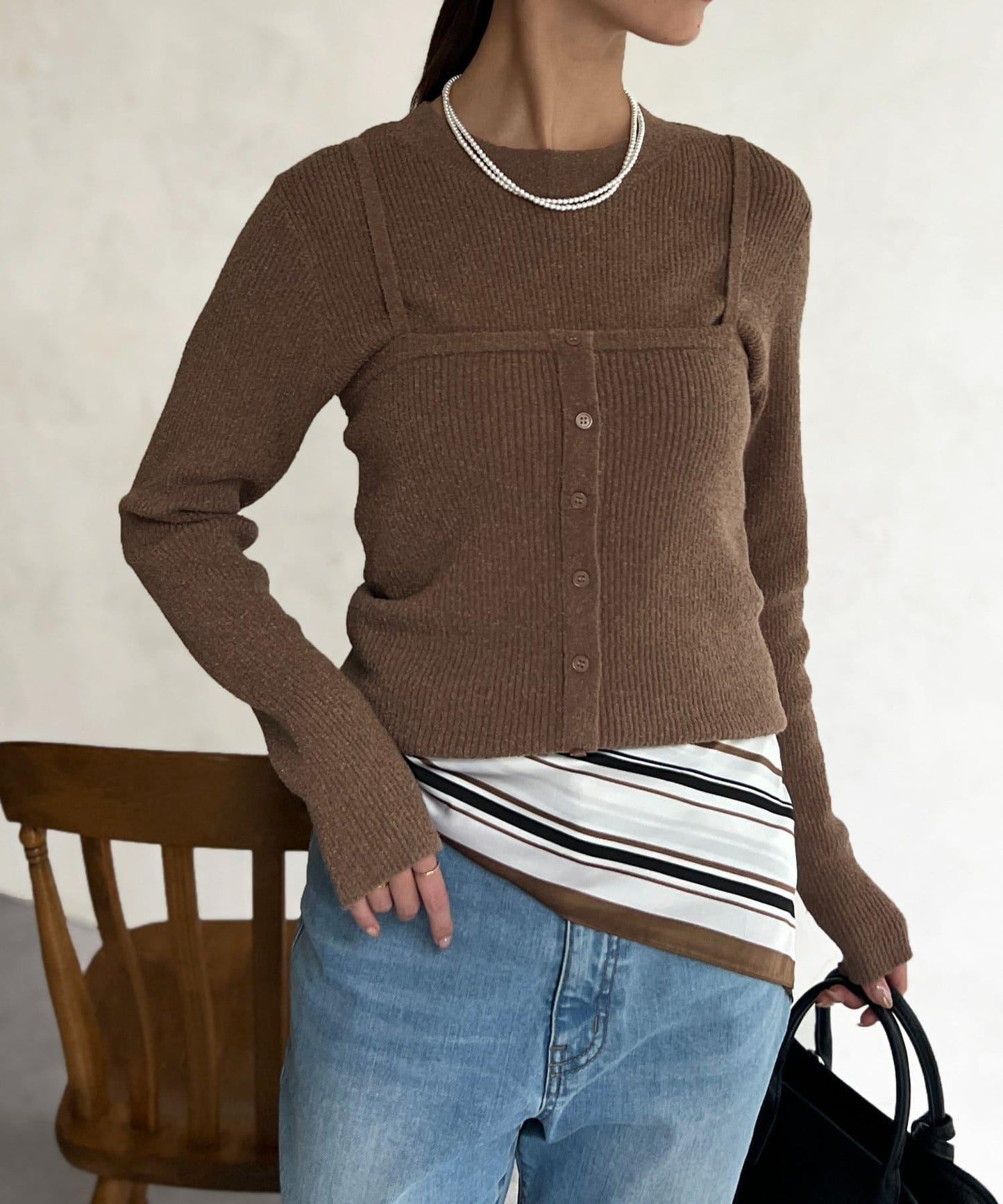 針織套頭衫×針織背心套裝