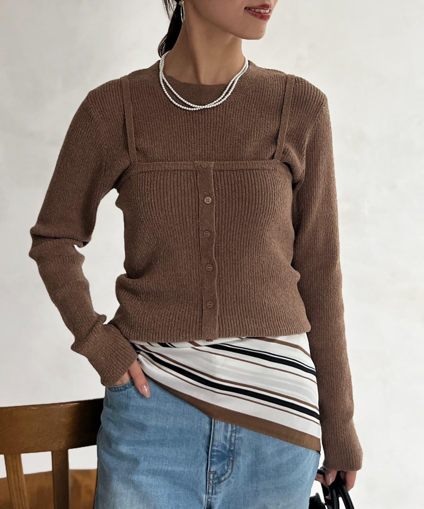 針織套頭衫×針織背心套裝