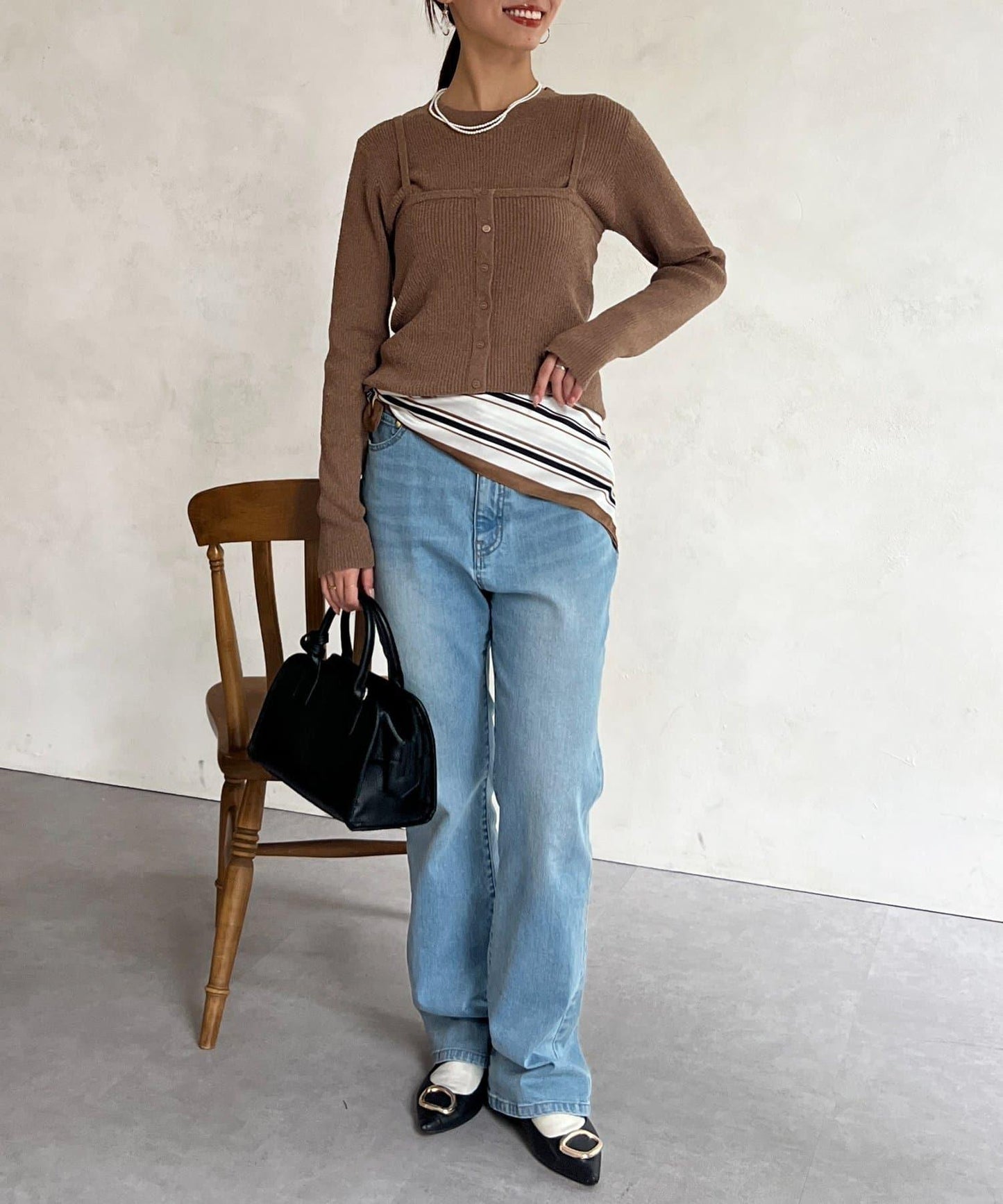 針織套頭衫×針織背心套裝