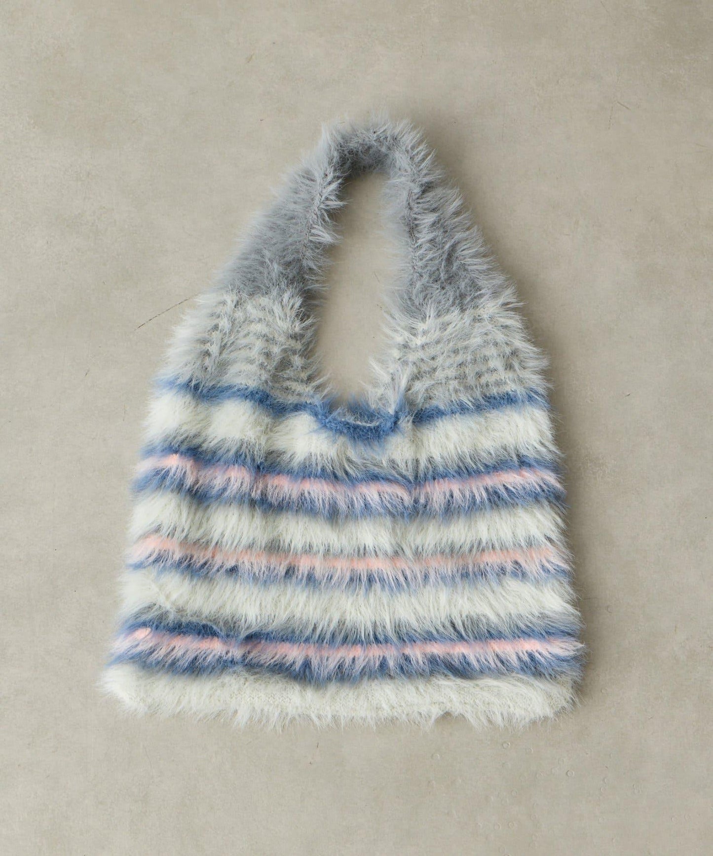 【cache cache カシュカシュ】多色條紋毛絨托特包