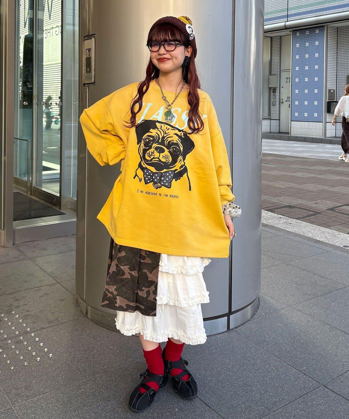 蕾絲拼接迷彩半身裙
