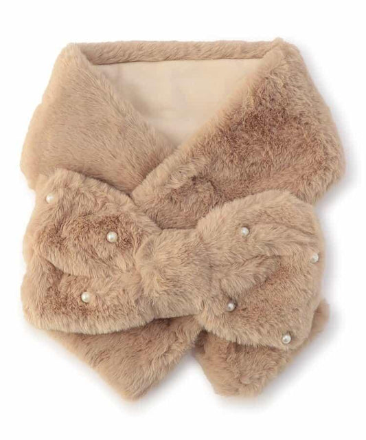 柔軟珍珠蝴蝶結圍巾