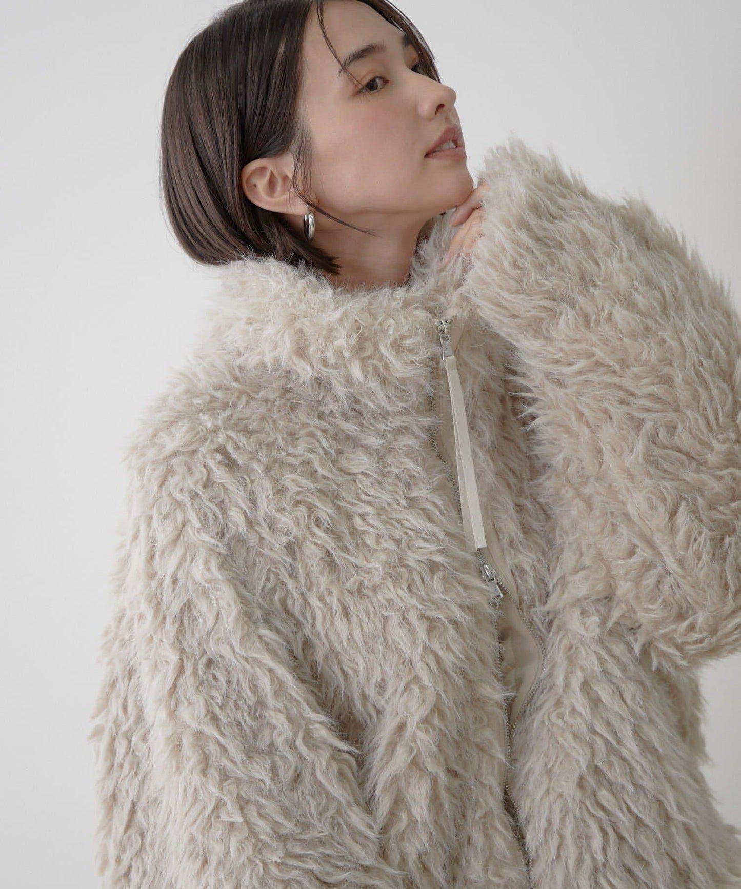 【nane】【Suzuki セレクト】雙拉鍊拼接仿毛皮飛行夾克