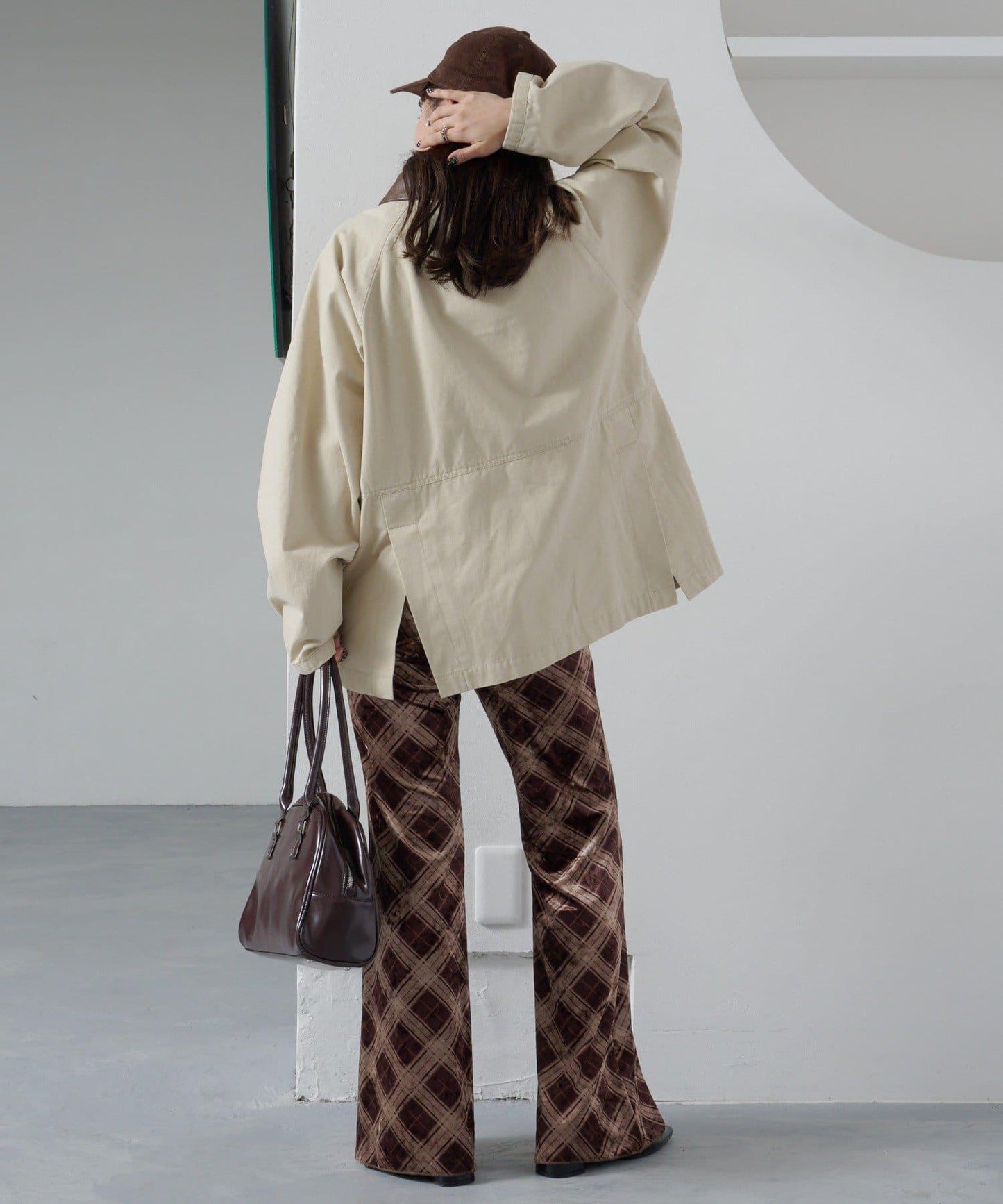 【Kastane】格紋天鵝絨喇叭褲