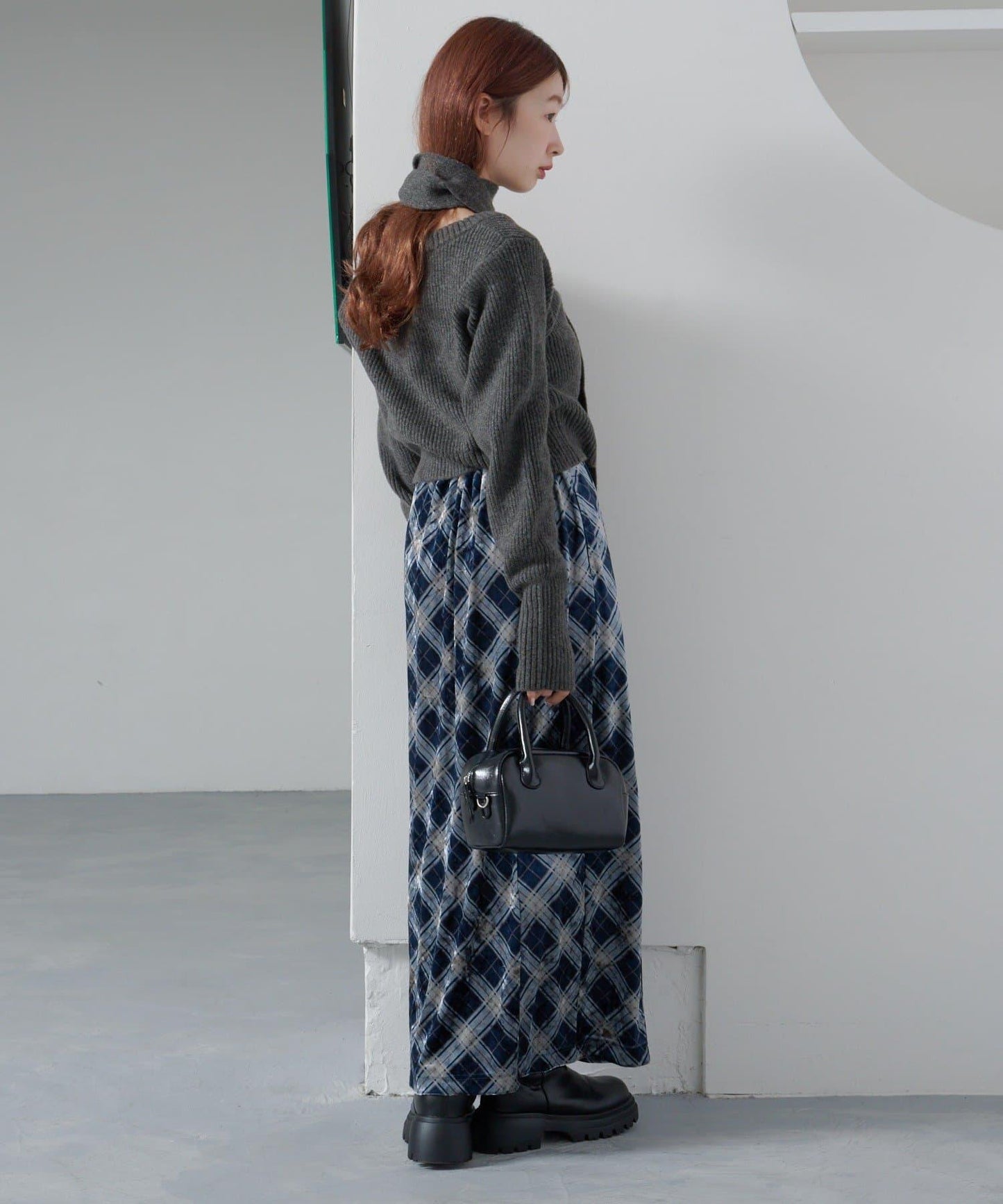 【Kastane】格紋天鵝絨半身裙