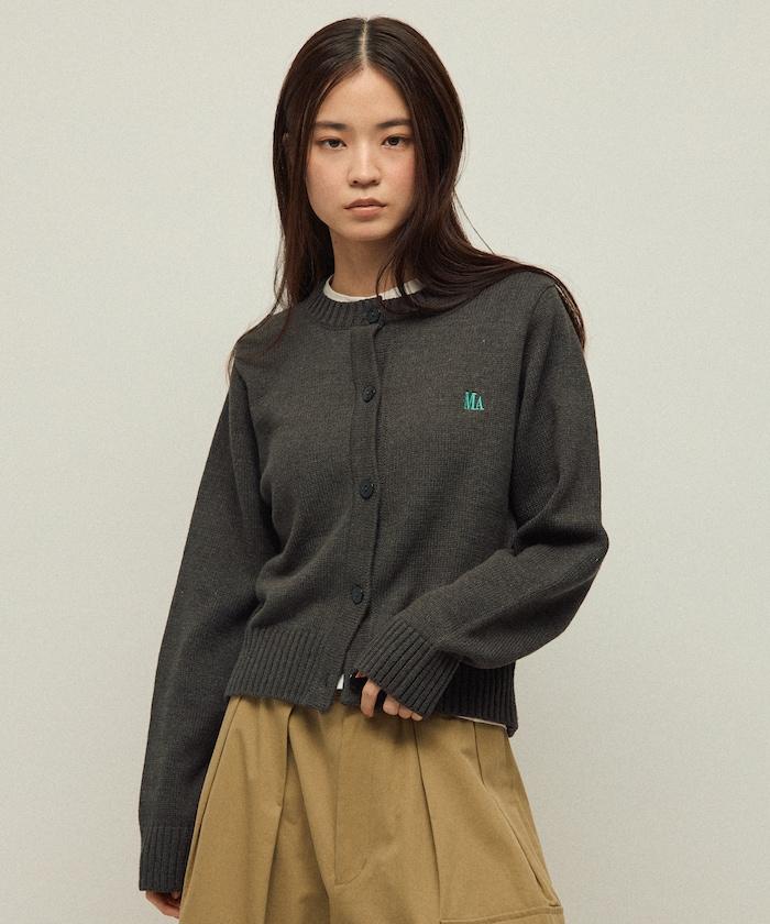MA簡約刺繡logo圓領針織開衫