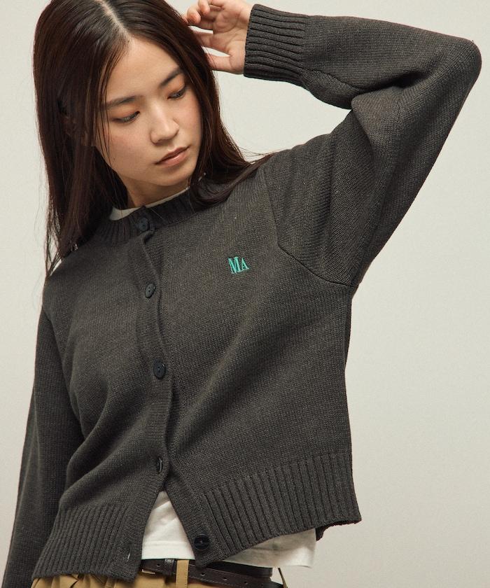 MA簡約刺繡logo圓領針織開衫