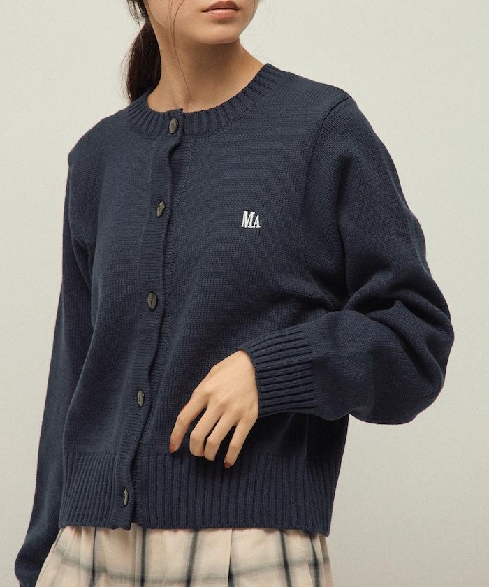 MA簡約刺繡logo圓領針織開衫