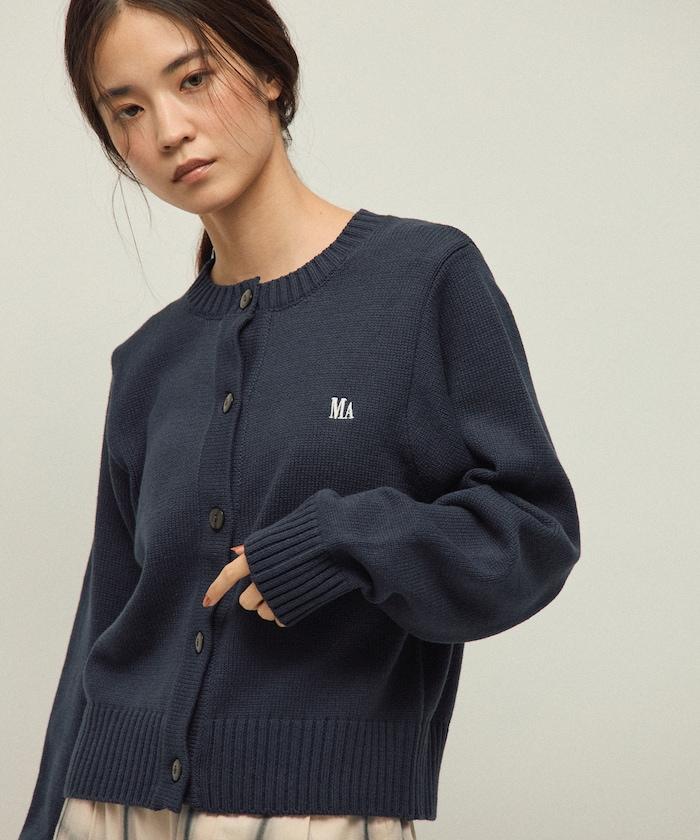 MA簡約刺繡logo圓領針織開衫