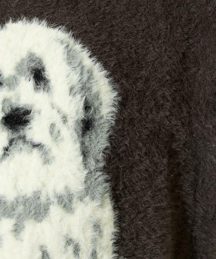 蓬鬆狗狗提花寬鬆針織套頭衫