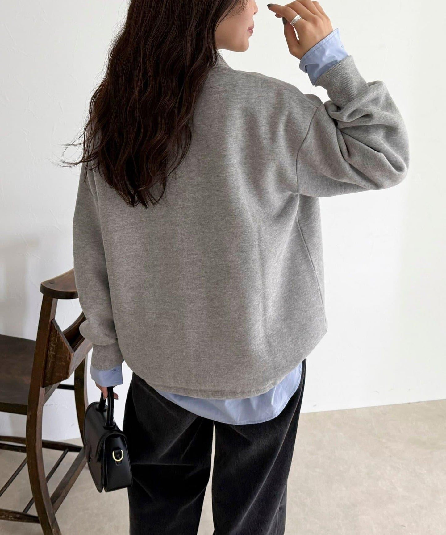 FR刺繡翻領加絨衛衣套頭衫