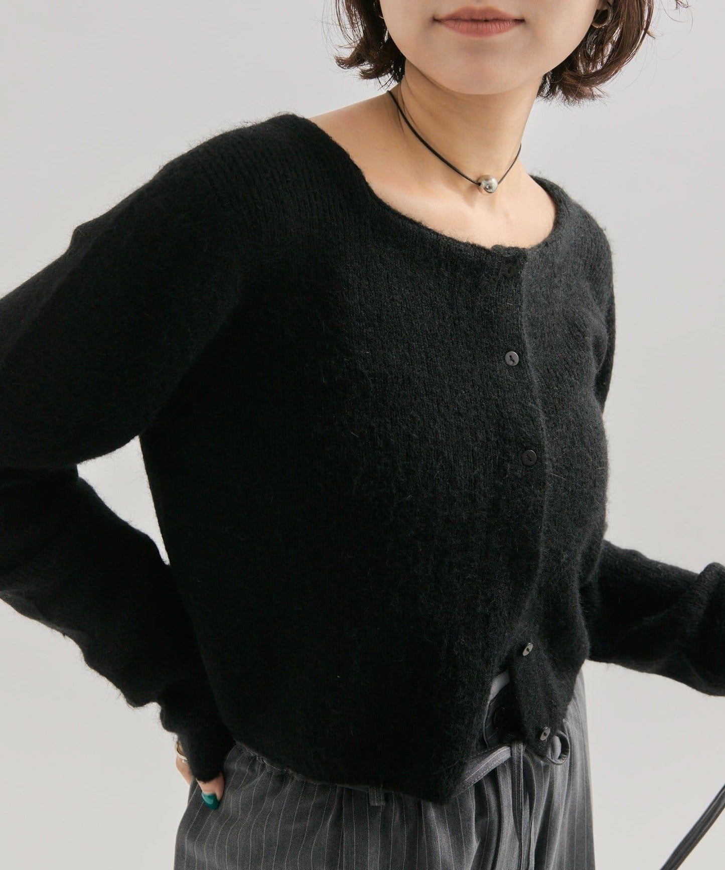 方領針織開衫