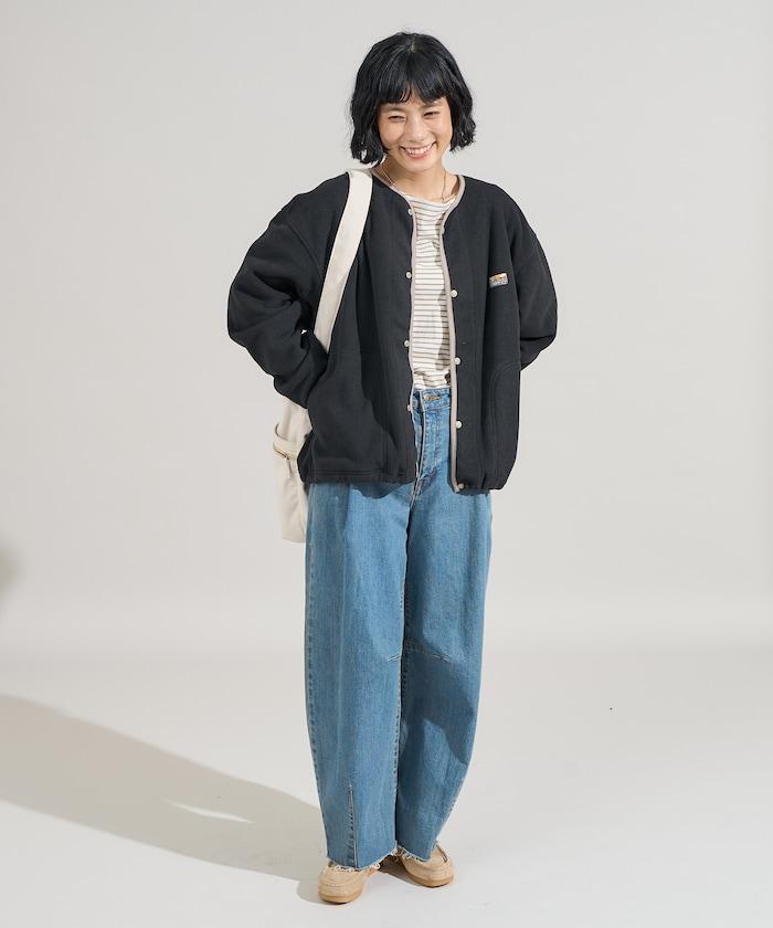拼色抓絨按扣開衫