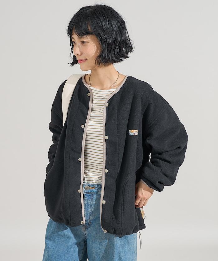 拼色抓絨按扣開衫