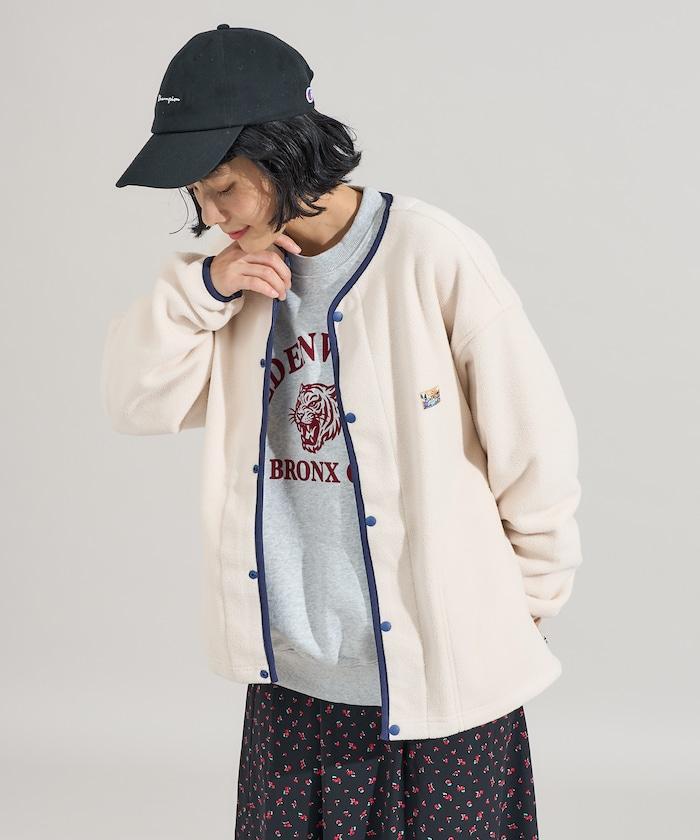 拼色抓絨按扣開衫