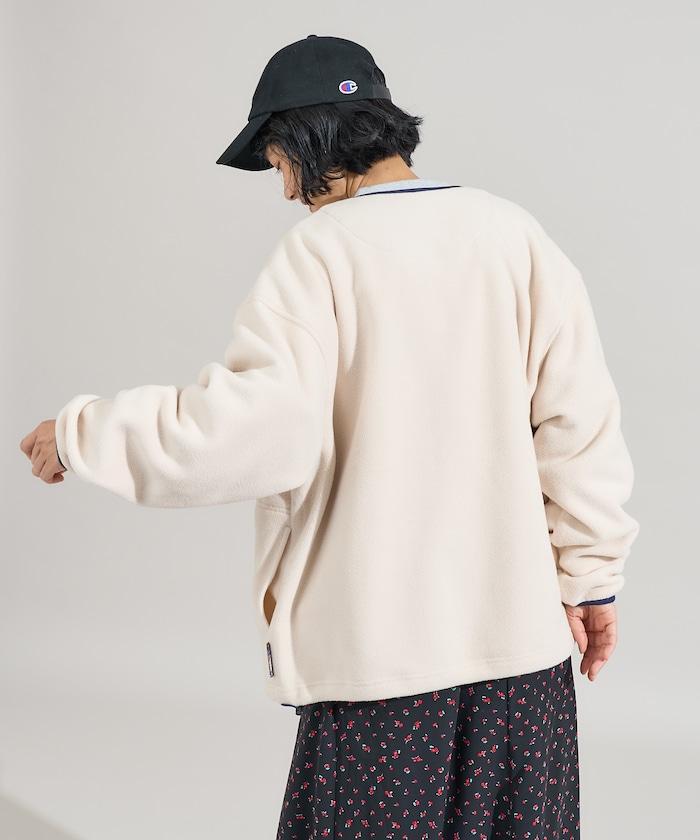 拼色抓絨按扣開衫