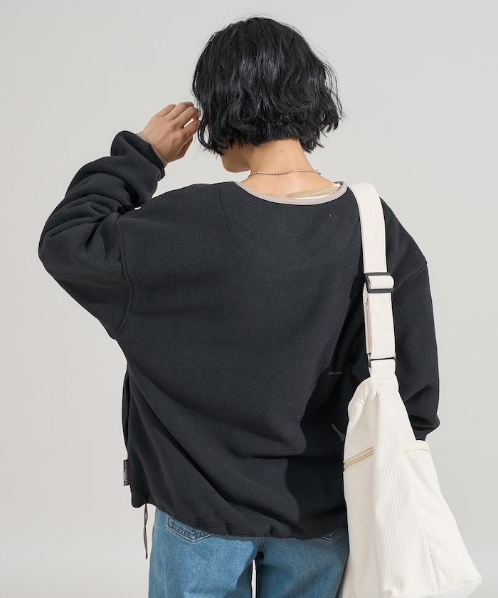 拼色抓絨按扣開衫